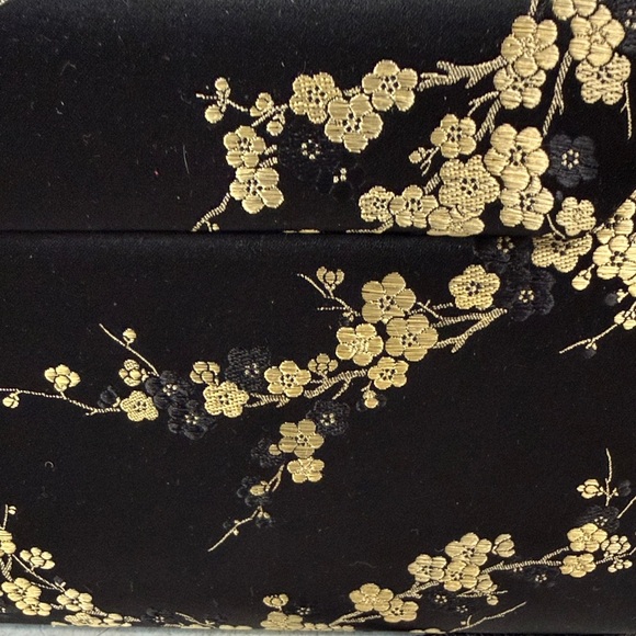 Elan Vintage black satin cherry blossom evening bag Cloisonné handle - Picture 6 of 8